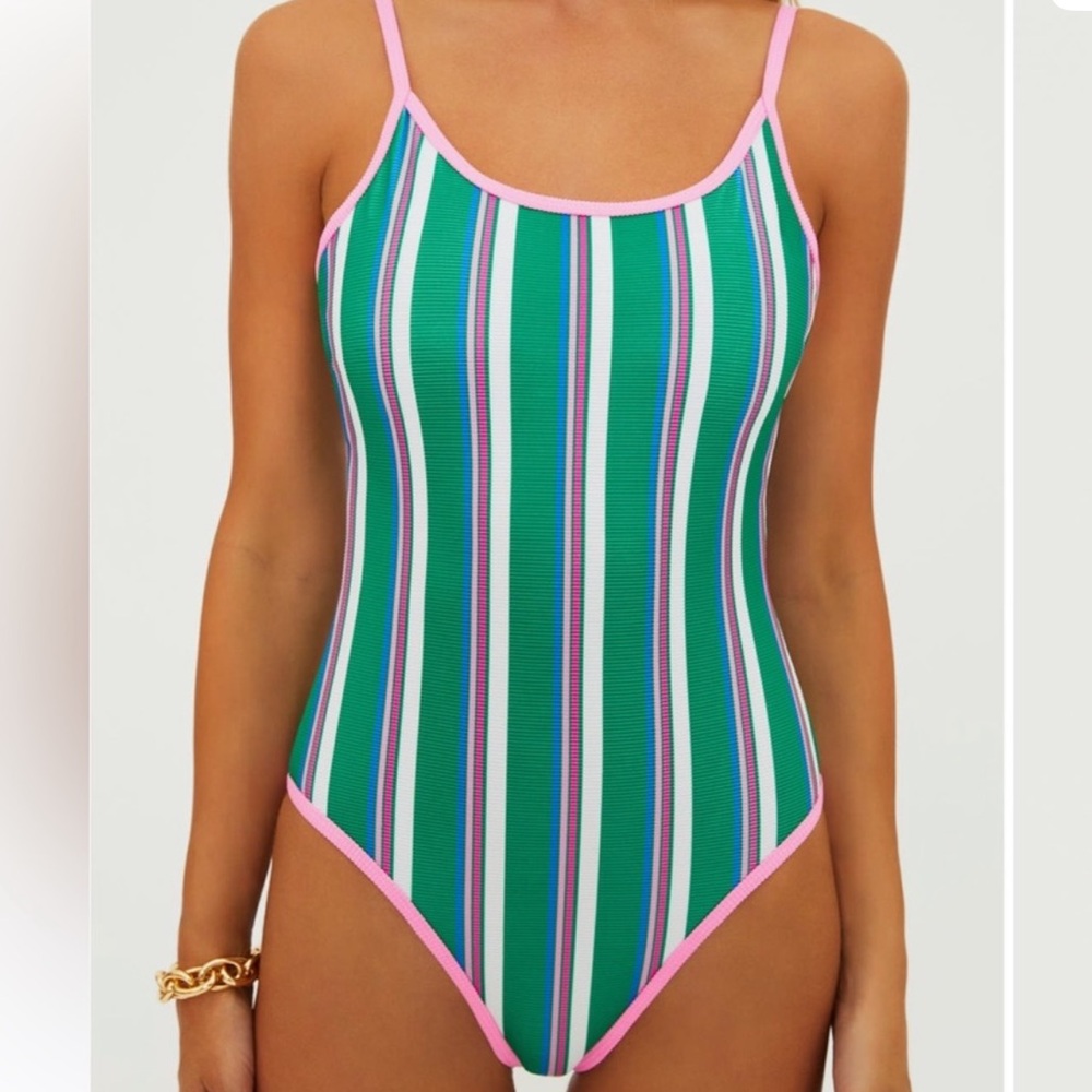 Beach Riot Green and Pink Striped One Piece Swimsuit
